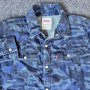 Levis Pearl Snap Denim Shirt Camouflage‎ Camo Blue Boys Large L